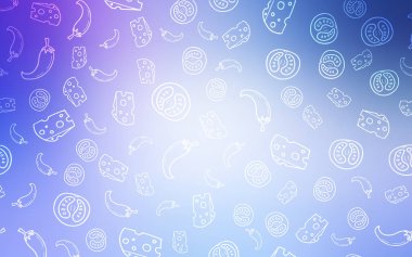 Pembe ışık, vektör şablon organik yemek ile mavi. Bulanık dekoratif tasarım doodle tarzı aperatifler. Desen reklamlar Kahvaltı, Öğle Yemeği, akşam yemeği için.