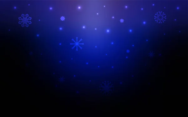Ciemny Niebieski Wektor Wzór Christmas Płatki Śniegu Śnieg Niewyraźne Tło — Wektor stockowy