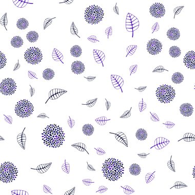 Koyu pembe, mavi yapraklar ve çiçekler ile sorunsuz doodle arka plan vektör. Yaprakları, çiçekleri beyaz arka plan üzerinde doğal tarzı. İş tasarımınız için yeni stil.