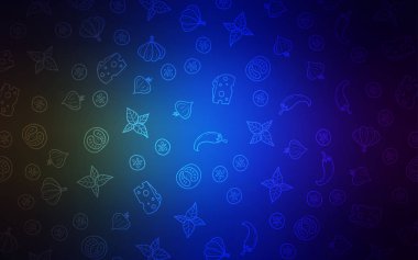 Koyu mavi, yeşil arka plan lezzetli yemekler ile vektör. Fast Food renkli gradyan ile bulanık arka plan üzerinde. Mutfakta yemek yemek için şablon.