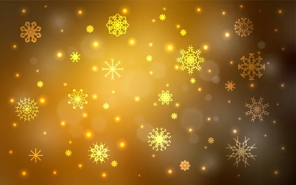 美しい雪の結晶の暗いオレンジ色ベクトル カバー グラデーションで抽象的な背景をぼかした写真に雪が降る 新年の広告 ポスター バナーのデザイン — ストックベクタ