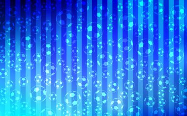 Futbol topları ile ışık mavi vektör doku. Glitteral renkli resimde soyut futbol topları ile. Kitapçık, broşür, futbol turnament için desen.