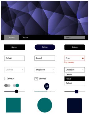 Koyu mavi, yeşil web UI kiti poligonal tarzı vektör. UI Ux kiti başlığını poligonal renkli arka plan ile. Açılış sayfanız için modern şablon.