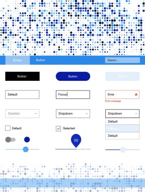 Açık mavi noktalar ile malzeme tasarım kiti vektör. Basit malzeme tasarım kiti üstbilgisindeki renkli noktalar ile. Açılış sayfanız için modern şablon.