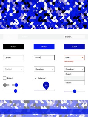 Hafif pembe, mavi vektör UI kiti noktalı. Basit malzeme tasarım kiti üstbilgisindeki renkli noktalar ile. Bu web siteleri için kullanabileceğiniz şablon.