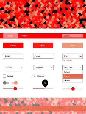 Işık kırmızı vektör tasarım UI kiti noktalı. Dekoratif UI takımı tasarım renkli noktalar ile soyut tarzda. Web siteleri, açılış sayfaları için güzel düzeni.