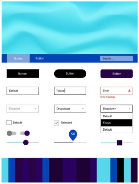 Koyu mavi vektör tasarım UI kiti eğri daireler ile. Degrade yarı ton mermer stiliyle yaratıcı çizimde. Açılış sayfanız için modern şablon.