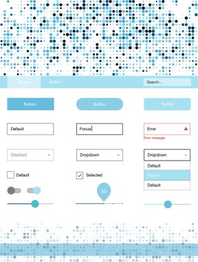 Noktalı ışık mavi vektör tel kafes kiti. Güzel UI ux kiti ile onun üstbilgisindeki renkli noktalar. Web siteleri için basit renkli tasarım.