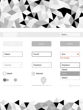 Açık gri çizgiler ile malzeme tasarım kiti vektör. Üçgenler ile poligonal tarzında modern stil rehberi. Bu örnek açılış sayfanız için mu.
