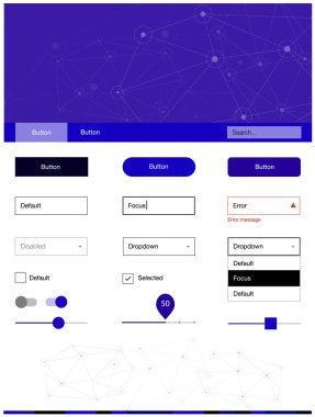 Koyu mavi vektör UI ux kiti daireler ile üçgen tarzı. UI Ux kiti başlığını poligonal renkli arka plan ile. Sen-ebilmek kullanma için açılış sayfaları bu şablonu.