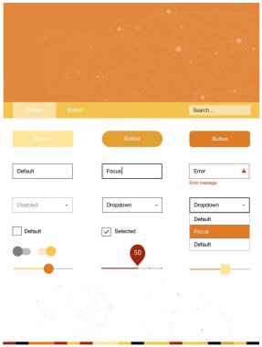 Üçgen, daire ile ışık turuncu vektör stil rehberi. UI takımı tasarım renkli kristaller, soyut tarzda daireler. Açılış sayfanız için modern şablon.
