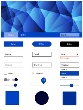 Koyu mavi vektör tasarım UI kiti ile mozaik. Dekoratif UI takımı tasarım renkli kristaller ile soyut tarzda. Bu örnek için sitesidir.