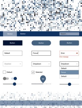 Koyu mavi vektör stil rehberi daireler ile. Basit malzeme tasarım kiti üstbilgisindeki renkli noktalar ile. Web siteleri için basit renkli tasarım.