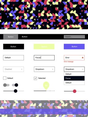 Karanlık çok renkli vektör UI ux kiti daireler ile. Dekoratif UI takımı tasarım renkli noktalar ile soyut tarzda. Bu örnek için sitesidir.