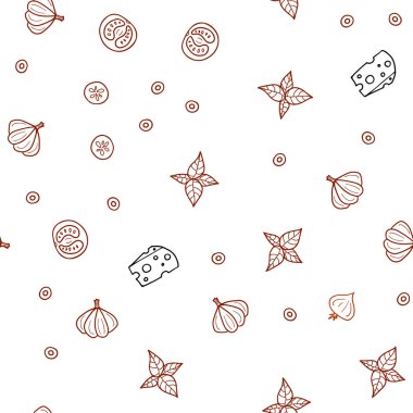 Koyu kırmızı taze malzemelerle Dikişsiz desen vektör. Dekoratif illüstrasyon gıda ile soyut şablonunda parlayan. Desen menüsü kafeteryalar, barlar, restoranlar için.