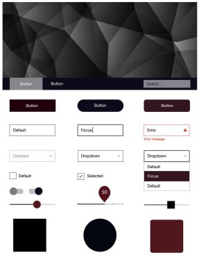 Koyu kırmızı vektör UI kiti poligonal tarzı. Arka plan üzerinde renkli stil rehberi üçgenler ile. Bu web siteleri için kullanabileceğiniz şablon.
