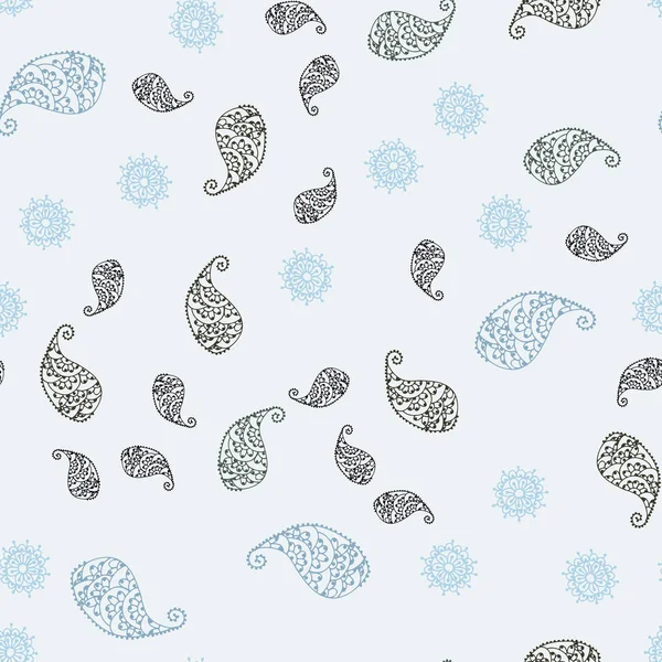 Açık mavi, vektör yaprak ve çiçek ile sorunsuz zemin yeşil. İllüstrasyon soyut şablonundaki karalamalar ile. Yeni bir doku duvar kağıdı tasarımı için.