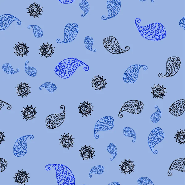 Yaprak ve çiçek ile mavi vektör sorunsuz doodle arka ışık. Beyaz arka plan üzerinde Hint tarzı dekoratif tasarım. Desen renkli kitap ve sayfaların çocuklar için için.