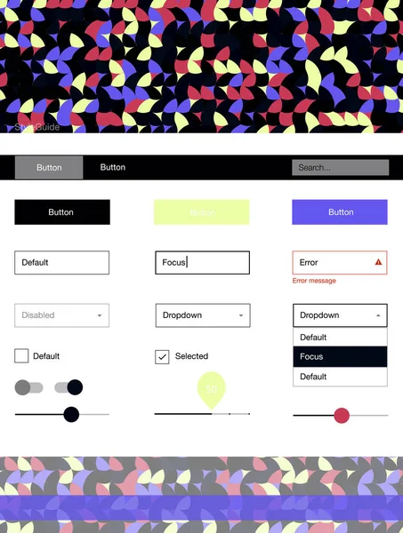 Karanlık çok renkli vektör UI ux kiti daireler ile. Dekoratif UI takımı tasarım renkli noktalar ile soyut tarzda. Bu örnek için sitesidir.