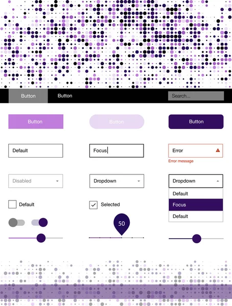 Koyu mor, pembe noktalı tel kafes kiti vektör. Başlığını renkli gradyan daireler modern stil kılavuzu. Açılış sayfanız için modern şablon.