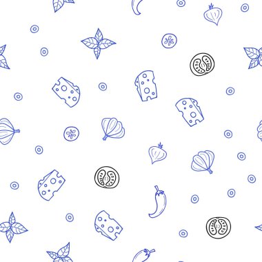 Hafif mavi vektör Restoran gıda ile sorunsuz düzeni. Bulanık dekoratif tasarım doodle tarzı aperatifler. Kafe işletme reklamınız için tasarım doodle.