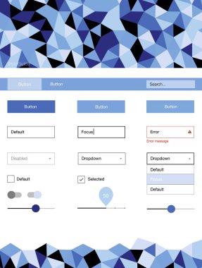Pembe ışık, vektör malzeme tasarım kiti çizgili mavi. Dekoratif UI takımı tasarım renkli kristaller ile soyut tarzda. Bu örnek açılış sayfanız için mu.