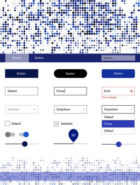 Koyu mavi vektör tasarım UI kiti noktalı. Başlığını renkli gradyan daireler modern stil kılavuzu. Bu web siteleri için kullanabileceğiniz şablon.