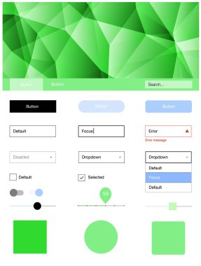 Açık mavi, yeşil vektör UI kiti poligonal tarzı. UI Ux kiti başlığını poligonal renkli arka plan ile. Açılış sayfanız için modern şablon.