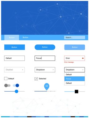 Hafif mavi vektör tasarım UI kiti mozaik, daireler ile. Üçgen, daire ile poligonal stilinde stil rehberi. Sen-ebilmek kullanma için açılış sayfaları bu şablonu.