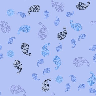 Pembe ışık, vektör sorunsuz doodle desenle yaprak ve çiçek mavi. İllüstrasyon soyut şablonundaki karalamalar ile. Tasarımınız için tamamen yeni şablon.