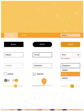 Işık turuncu vektör tasarım UI kiti mozaik, daireler ile. Üçgen, daire ile poligonal stilinde stil rehberi. Bu örnek için sitesidir.