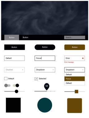 Evren yıldız koyu sarı vektör tasarım UI kiti. Arka plan üzerinde renkli stil rehberi yıldız ile. Web siteleri için basit renkli tasarım.