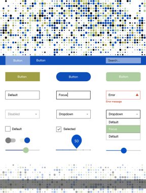 Açık mavi, yeşil vektör tasarım UI kiti noktalı. Arka plan üzerinde renkli stil rehberi daireler ile. Bu web siteleri için kullanabileceğiniz şablon.