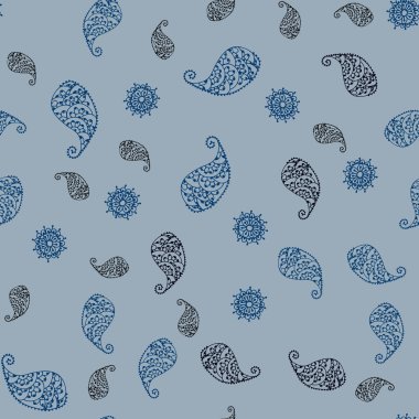 Koyu mavi, yeşil yaprak ve çiçek ile sorunsuz zemin vektör. Yaprak ve çiçek Origami tarzı Doodle Illustration. El boyalı tasarım web, broşür, tekstil.