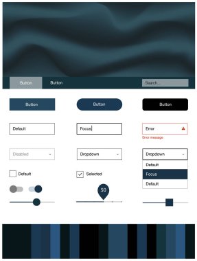 Hafif mavi vektör web UI kiti ile lamba şekiller. Gradyan ile mermer tarzı kıvırcık illüstrasyon parlayan. Web siteleri için basit renkli tasarım.
