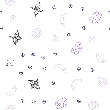 Organik yemek ile hafif mor vektör sorunsuz şablonu. Fast Food renkli gradyan ile bulanık arka plan üzerinde. Mutfakta yemek yemek için şablon.