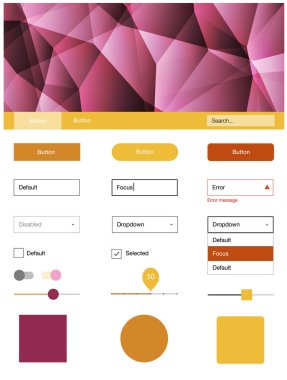 Pembe ışık, vektör stil Rehberi ile üçgenler sarı. Dekoratif UI takımı tasarım renkli kristaller ile soyut tarzda. Web siteleri, açılış sayfaları için güzel düzeni.