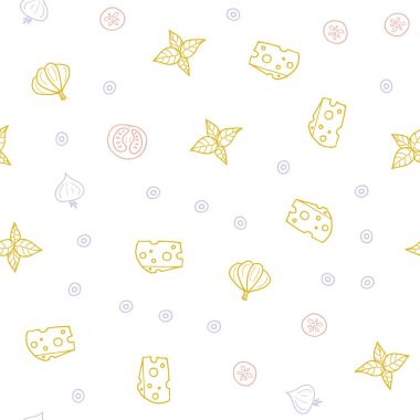 Işık çok renkli vektör Restoran gıda ile sorunsuz düzeni. Bulanık dekoratif tasarım doodle tarzı aperatifler. Reklam, poster, afiş kafe ya da restoran için tasarım.