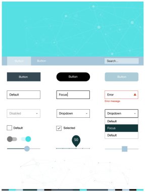 Hafif pembe, mavi vektör UI ux kiti daireler ile üçgen tarzı. Üçgen, daire ile poligonal stilinde stil rehberi. Bu örnek için sitesidir.