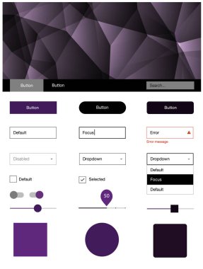 Koyu pembe çizgilerle malzeme tasarım kiti vektör. Basit malzeme tasarım kiti ile üçgen renkli mozaik. Web siteleri için basit renkli tasarım.