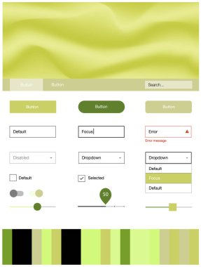 Açık yeşil, sarı vektör UI ux kiti çizgilerle, oval. Glitter soyut resim bulanık kabarcık şekilleri ile... Web siteleri için basit renkli tasarım.