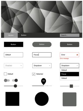 Koyu gri vektör tel kafes kiti kristalleri ile. Web Kullanıcı arabirimi kiti ile onun üstbilgisindeki soyut degrade üçgenler. Bu örnek için sitesidir.