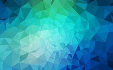 Açık mavi, yeşil vektör üçgen mozaik doku. Çokgen biçiminde, gradyan ile renkli çizimler. Dizaynınız için üçgen desen.