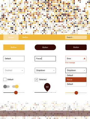 Koyu kırmızı, sarı vektör tasarım UI kiti noktalı. Güzel UI ux kiti ile onun üstbilgisindeki renkli noktalar. Sen-ebilmek kullanma için açılış sayfaları bu şablonu.