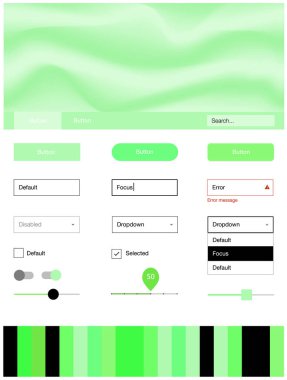 Işık yeşil vektör UI ux kiti ile çizgiler, oval. Renkli resimde gradyan ile soyut memphis tarzı. Sen-ebilmek kullanma için açılış sayfaları bu şablonu.