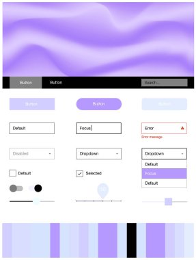 Soyut daireler ile hafif mor vektör tel kafes kiti. Renkli resimde gradyan ile soyut memphis tarzı. Web siteleri için basit renkli tasarım.
