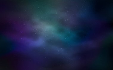 Gece gökyüzü yıldızlı koyu mavi vektör deseni. Bulanık arkaplandaki ve gradyanı olan uzay yıldızları. Astroloji web siteleri için desen.