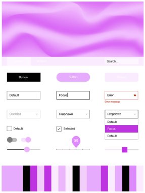 Hafif pembe vektör tasarım UI kiti eğri daireler ile. Bandy çizgilerle modern degrade soyut resim. Web siteleri için basit renkli tasarım.