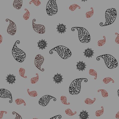 Yaprak ve çiçek ile koyu kırmızı vektör sorunsuz doodle arka plan. Beyaz arka plan üzerinde Hint tarzı dekoratif tasarım. Marka kitap tamamen yeni şablon.