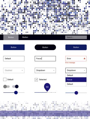 Koyu mavi vektör UI ux kiti daireler ile. Dekoratif UI takımı tasarım renkli noktalar ile soyut tarzda. Sen-ebilmek kullanma için açılış sayfaları bu şablonu.
